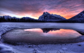 winter, landscape, mountain, sunset