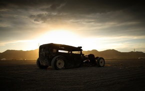 sunset, cars, desert