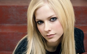 black clothing, Avril Lavigne, blue eyes, face, blonde