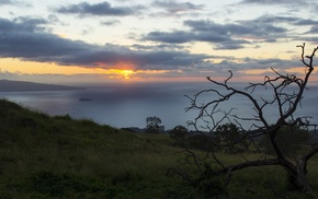 island, Hawaii, landscape, sunset, sea