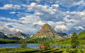 lake, clouds, nature, mountain