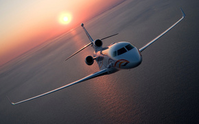 sea, airplane, Sun, sky, aircraft