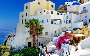 cities, Greece, houses, nature