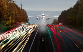 lights, stunner, road, airplane
