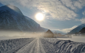 winter, road, landscape, morning
