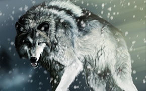 drawing, cold, snow, wolf, animals