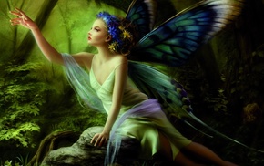 wings, hand, sitting, girl, fantasy