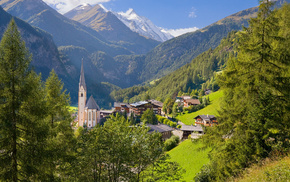 nature, trees, mountain, village