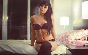 girls, girl, brunette, thigh-highs