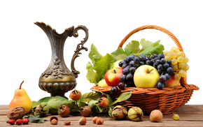 basket, delicious, grapes, apples, fruits