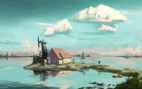 house, art, trees, landscape, anime