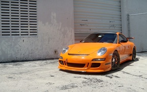 orange, cars, Porsche, building