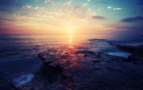 nature, sunset, coast, sea
