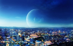 3D, city, moon