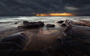 evening, sea, nature, rays, sky