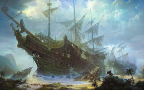 ship, sailfish, fantasy, art