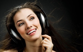 girl, hair, music, smiling, headphones