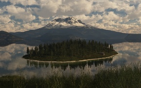 nature, 3D, lake, trees, island