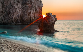 rocks, nature, sunset, sea