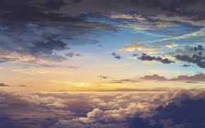 sky, 3D, clouds, landscape, sunset