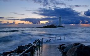lighthouse, landscape, sea, nature, night