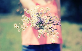 girl, macro, flowers