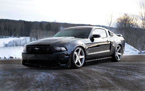 mustang, cars, Ford, road, black