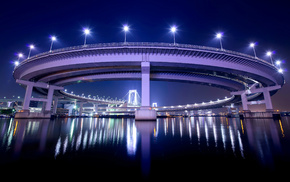 bridge, Tokyo, night, Japan, cities