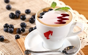 delicious, berries, cup, foam, coffee
