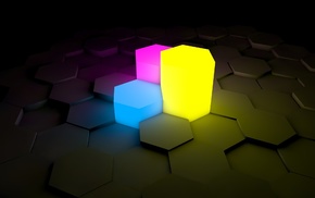 purple, yellow, 3D