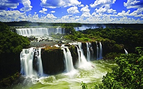 clouds, waterfall, nature, sky