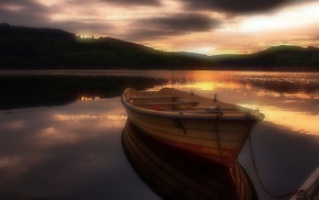 nature, evening, boat, sunset, water