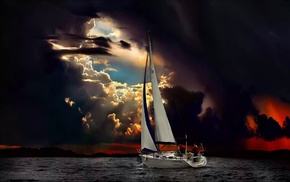 nature, yacht, sea, clouds