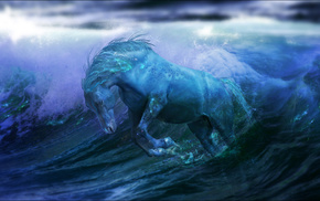 fantasy, ocean, water, waves, horse