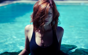 red hair, girls, swimming pool, beautiful