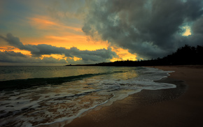 evening, sand, sea, nature