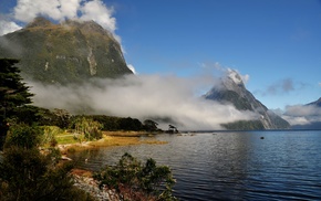 nature, clouds, water, mountain, mist