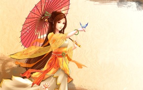 umbrella, butterfly, anime girls, digital art