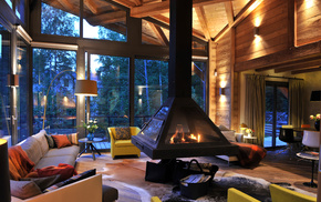 interior, design, house, fireplace