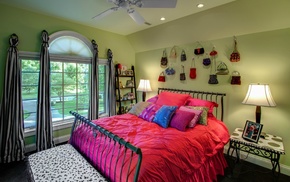 pillows, bed, interior, pink, apartment