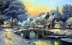 landscape, winter, bridge