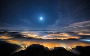 moonlight, stars, landscape