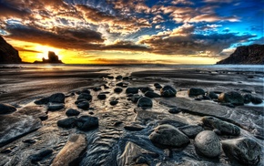 stones, stunner, sunset, sea