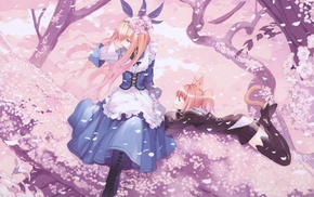 anime, Alice in Wonderland, trees, anime girls, dress, cherry blossom