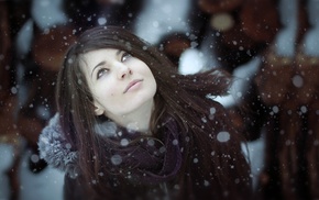 girl, brunette, snow