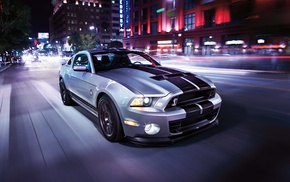 Shelby GT, Ford Mustang, gray, car, motion blur