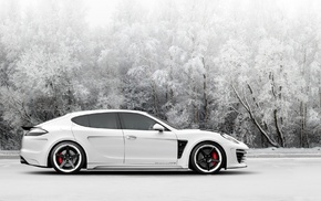 snow, Porsche Panamera, car