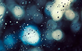 water drops, glass, blurred, bokeh, water on glass, blue