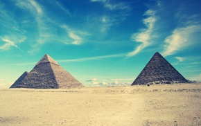 sand, pyramid, clouds, Egypt