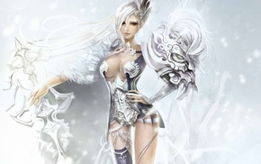 sword, girl, white hair, fantasy, art